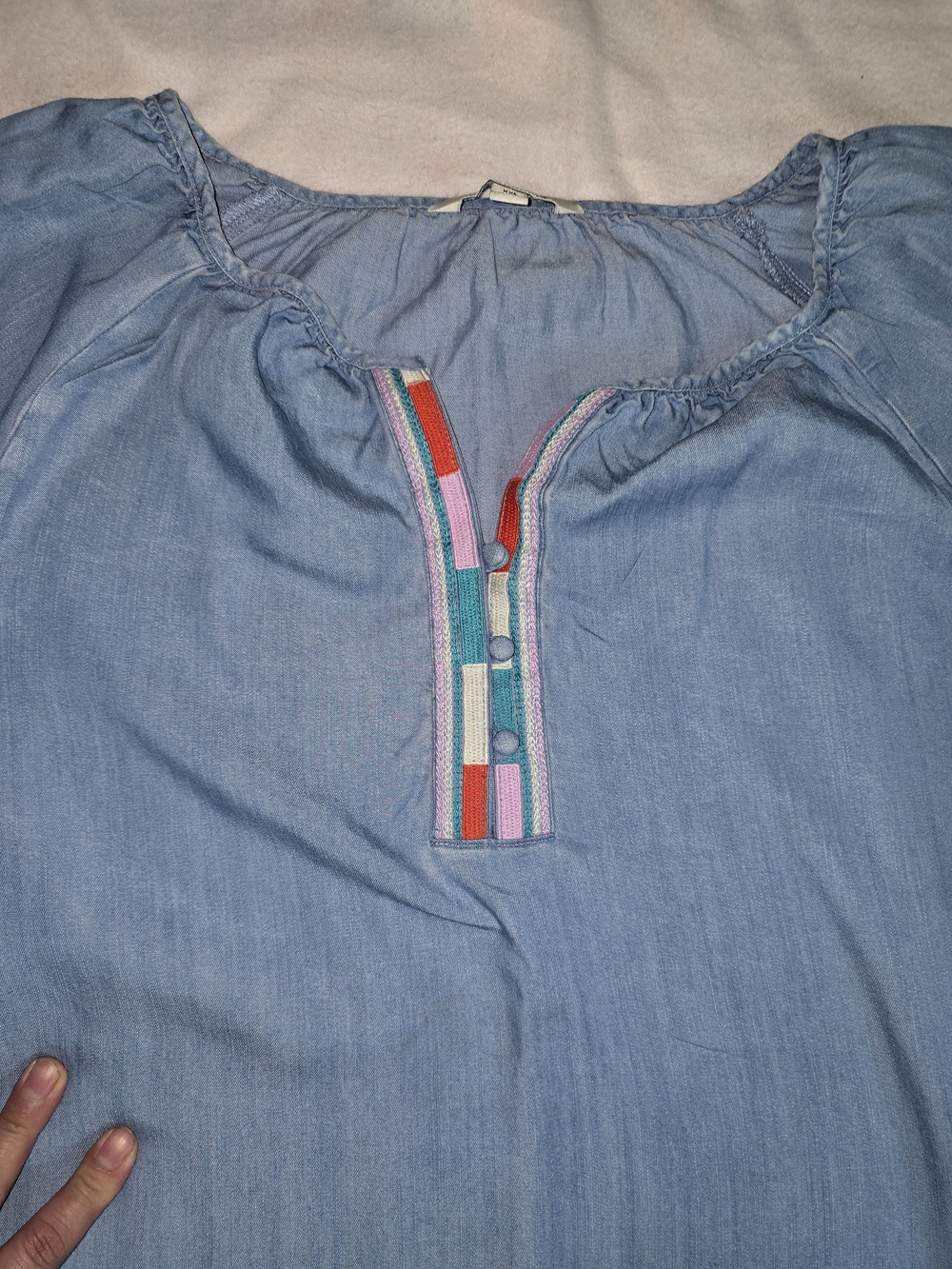 The Pioneer Woman Light Blue Embroidered Chambray Tunic Dress - Picture 3 of 7